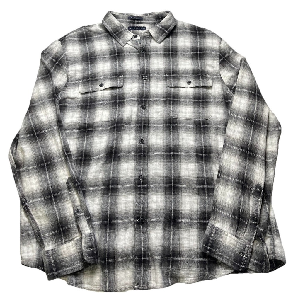 Lucky Brand Plaid Flannel Shirt Mens XXL Gray Western Grunge Workwear Button Up